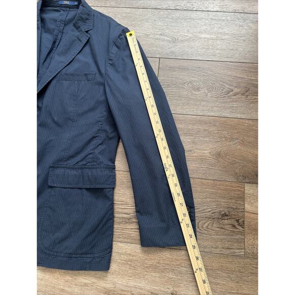 Polo Ralph Lauren Blazer Mens 44R Blue Pin Stripe Cotton Blend Three Button - Picture 8 of 12